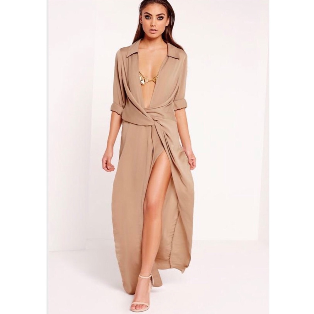 Missguided Maxi Satin Plunge Dress
